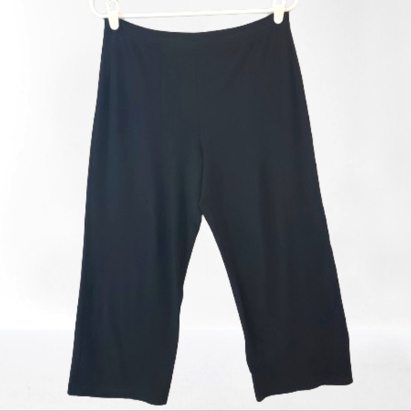 Eileen Fischer Women's Small System Washable Crepe Wide Leg Capri Pants Black - Picture 2 of 9